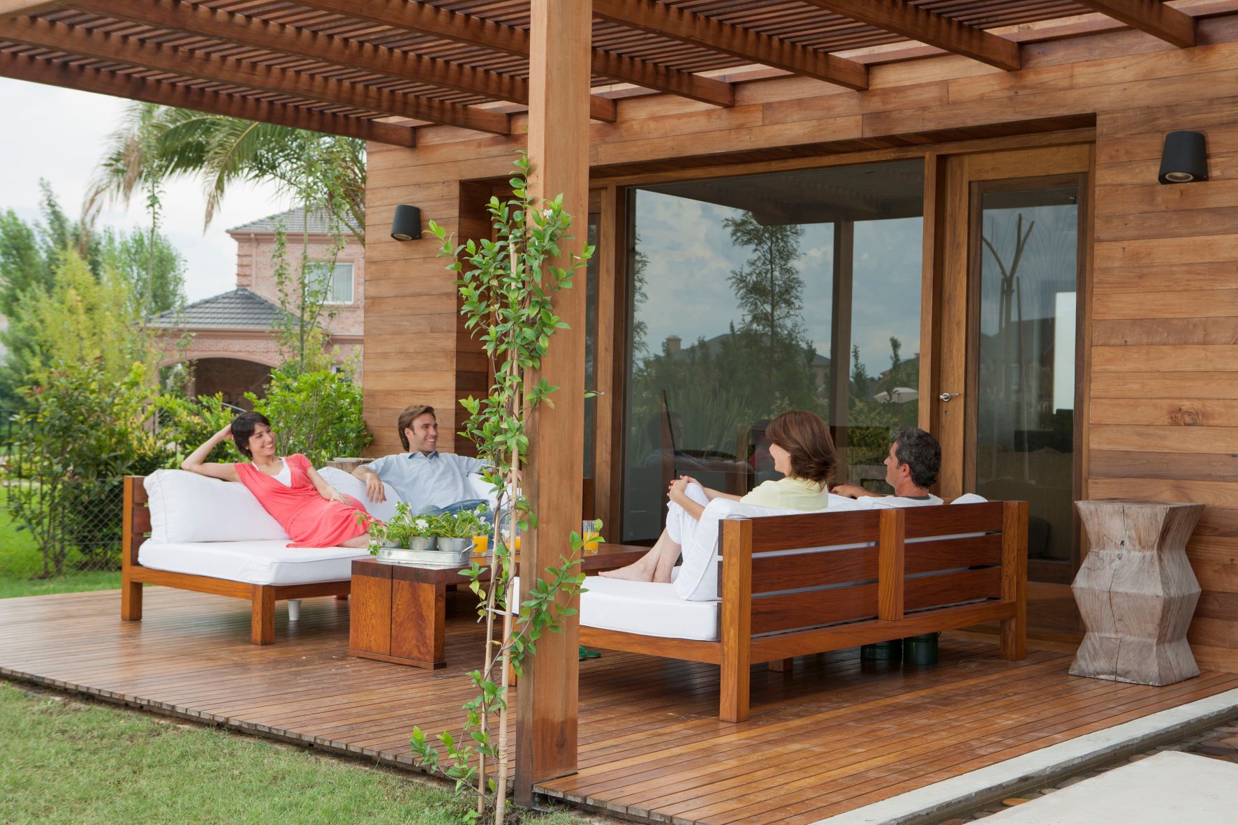 family on patio enjoying time together